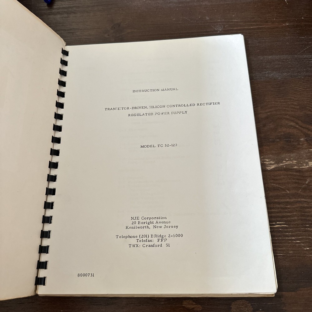 NJE TC 32-120 Transistor-Driven, Silicon Controlled Regulated Instruction Manual