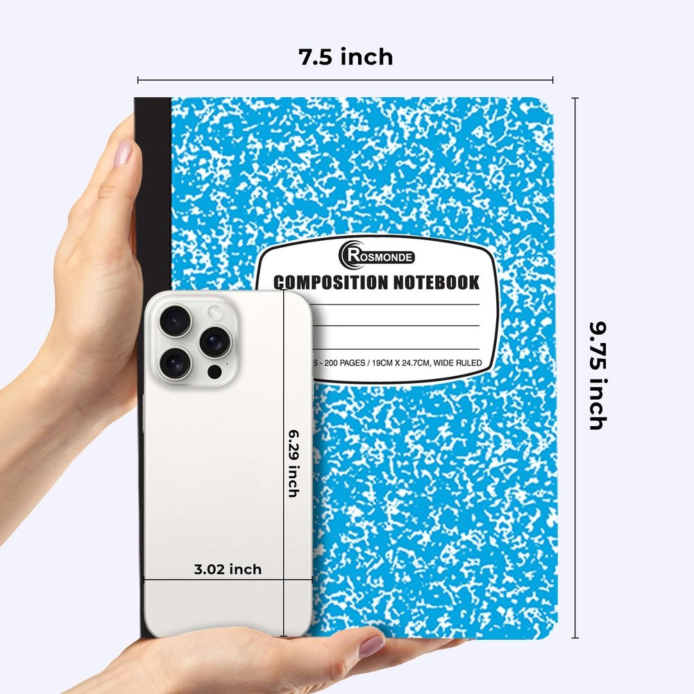 5 Pack Wide Ruled Composition Notebooks Durable Hard Cover Multiple Colors