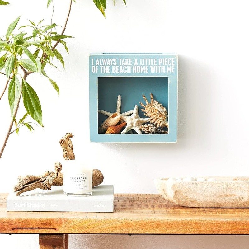 Wooden Seashell Holder W/ Glass Windows Beach Decor Memory Box Keepsake Display