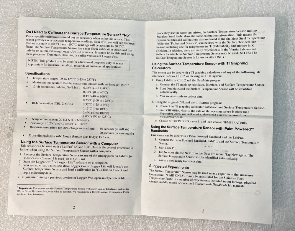 Vernier STS-BTA Surface Temperature Sensor, NEW