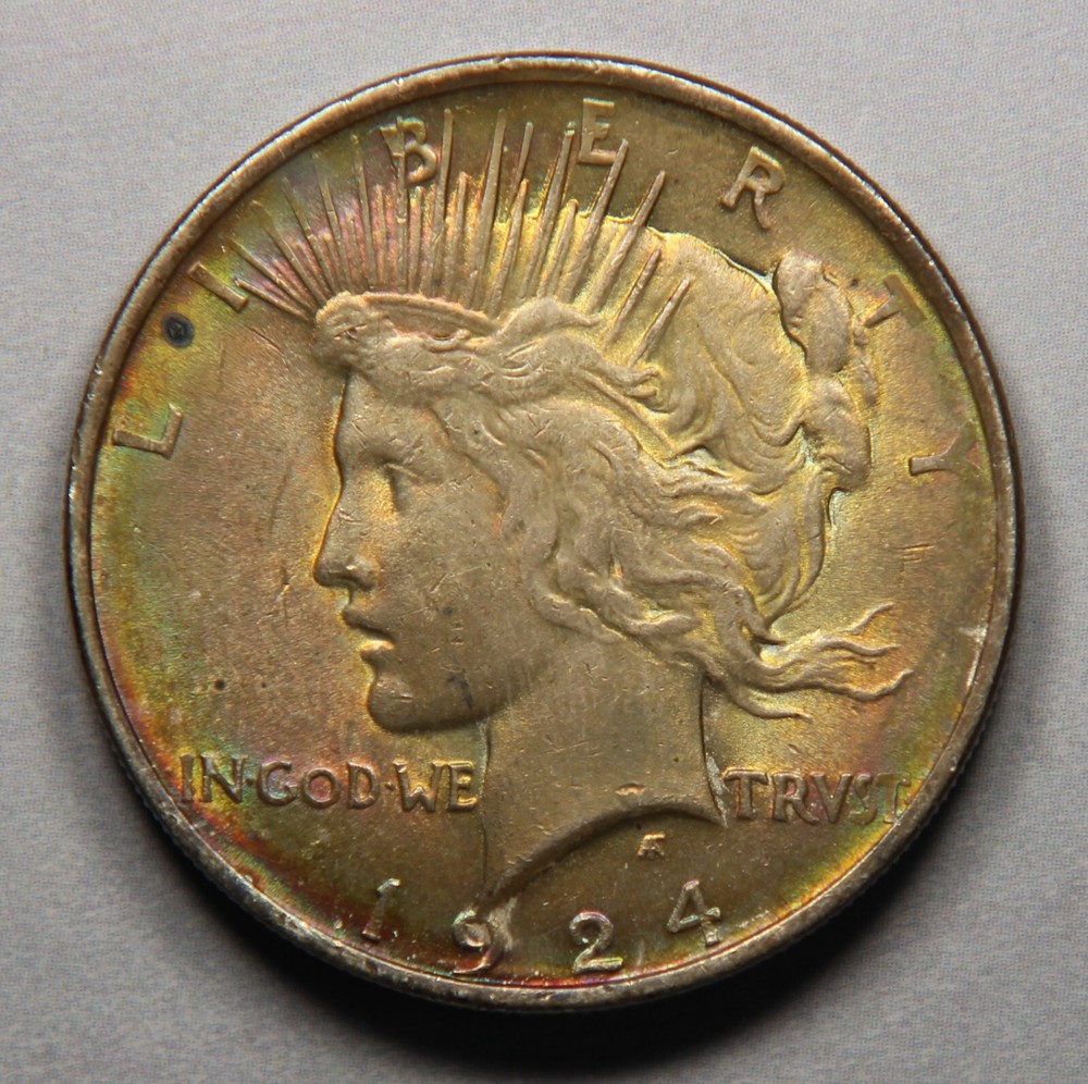 1924 $1 Silver Peace Dollar - Rainbow Toned