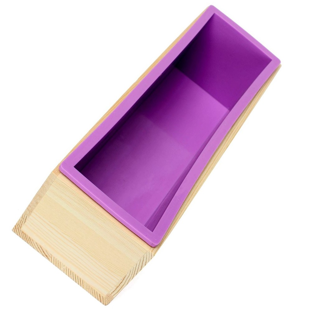 Flexible Rectangular Soap Silicone Mold with Wood Box DIY Tool for Soap Cake ...