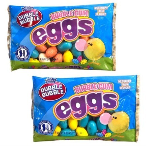 2pc Set 4.05 oz Each DUBBLE BUBBLE Gum Eggs Assorted Fruit Flavors Easter Candy