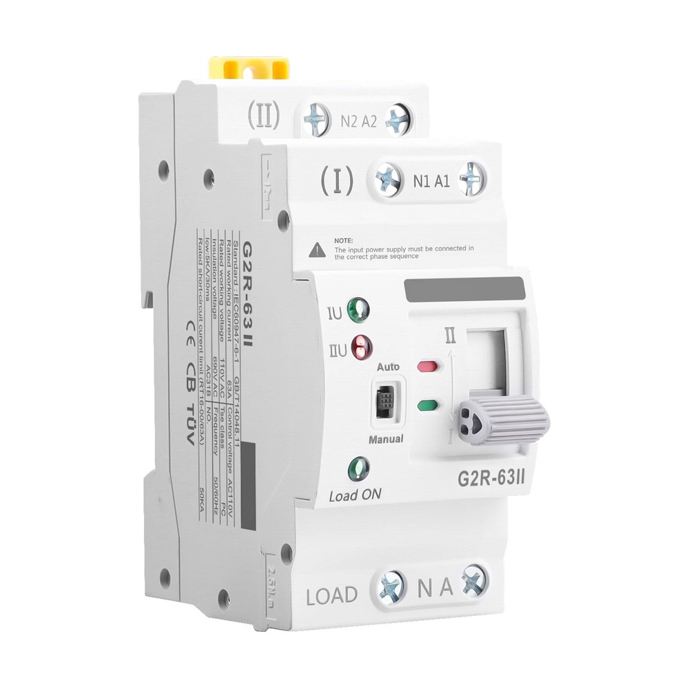 Mini ATS AC Automatic/Manual Transfer Switch 2P 63A 110V, Manual...