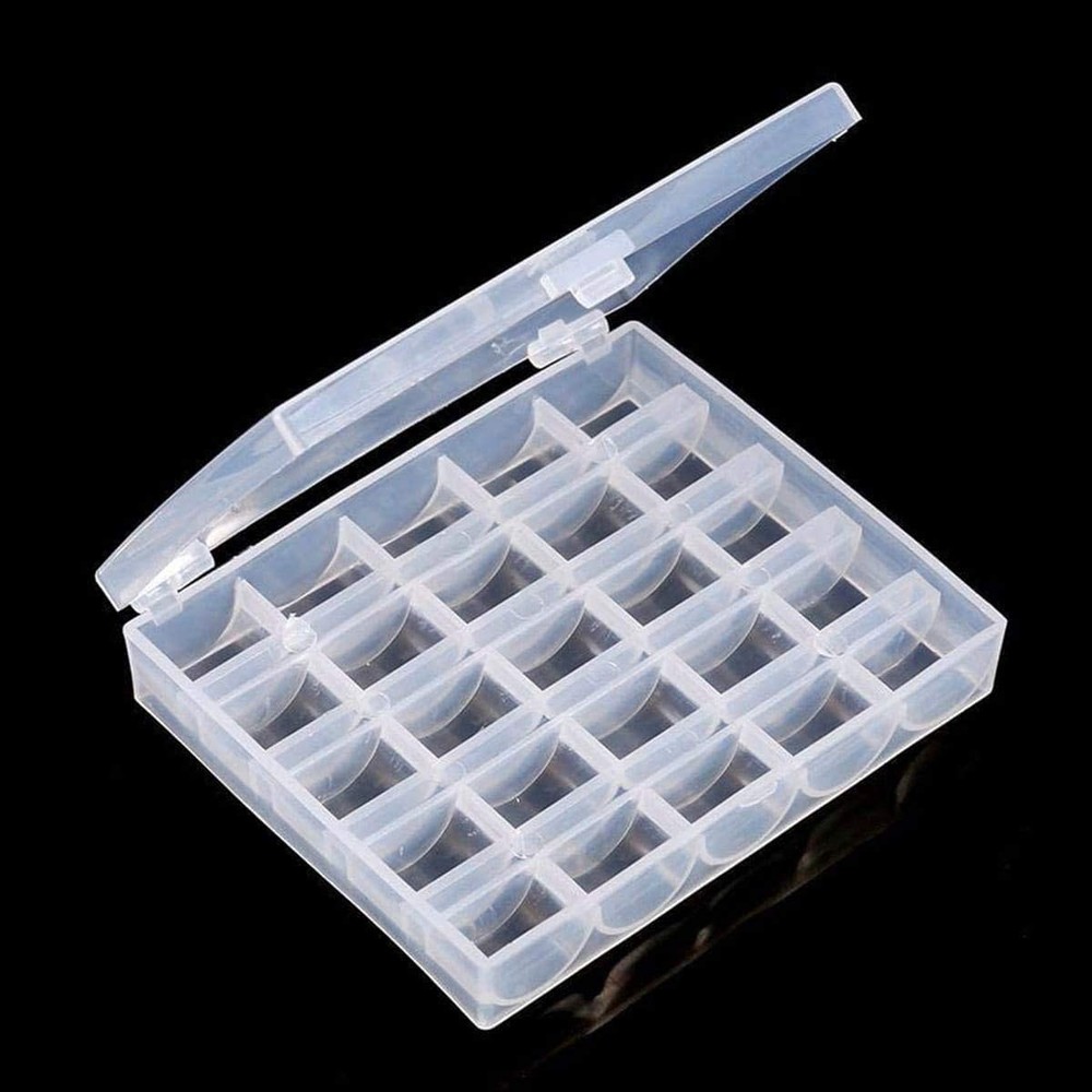 Sewing Machine Bobbin Organizer Box Clear Plastic Case 25 Slot Storage