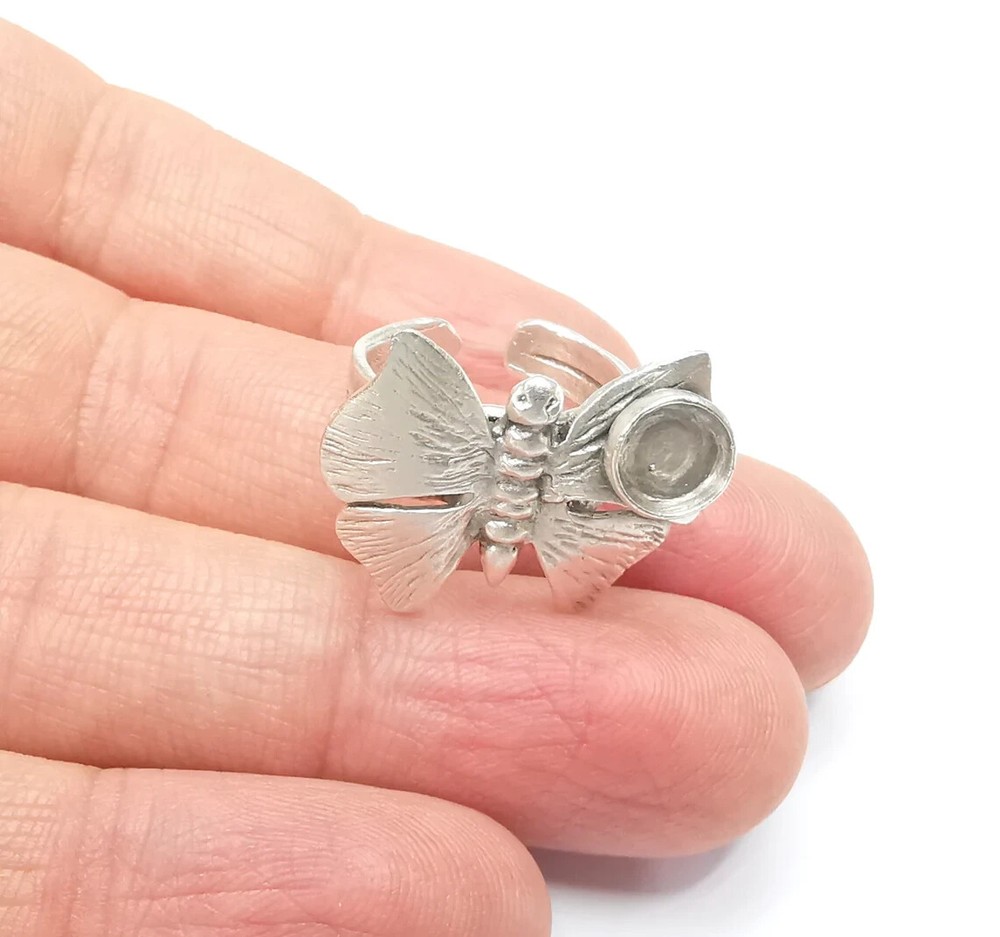 Butterfly Ring Blank Setting Cabochon Mounting Adjustable Resin Ring Base Bezels