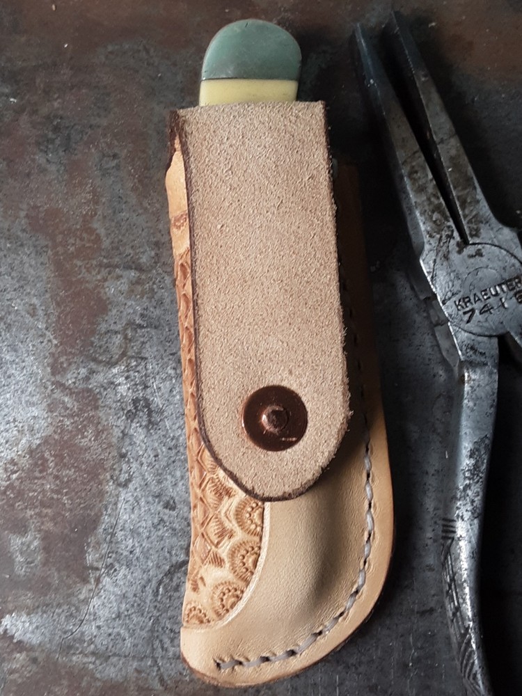 Leather Knife Sheath For A Two Blade Folding Case Trapper Knife