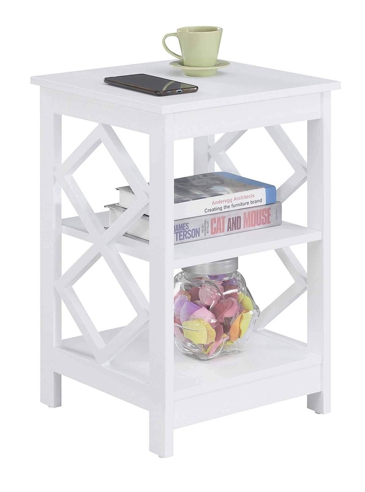 Diamond End Table W/ Geometric Design & Sturdy Metal Frame – Modern Decor