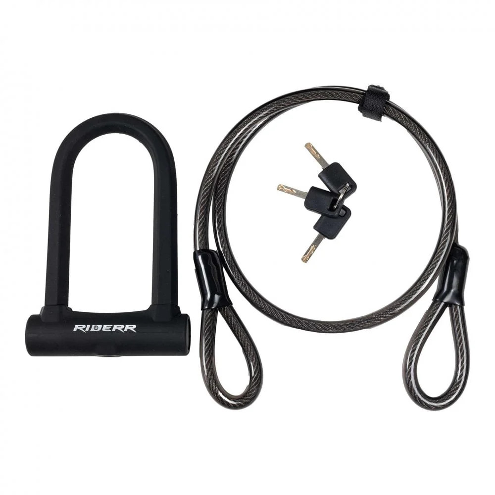 RIDERR Motorcycle D Lock + Cable Combo Deal (Black)