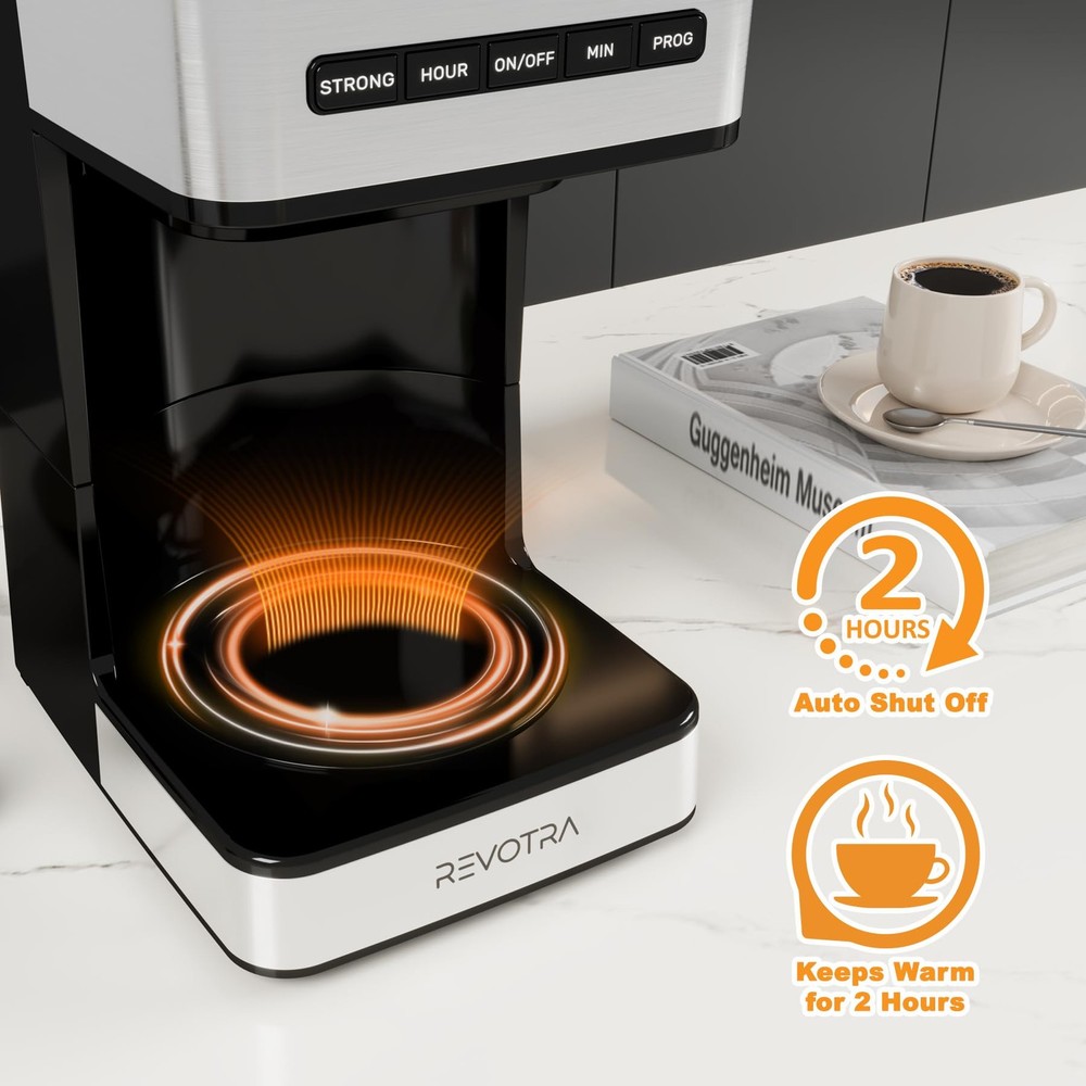REVOTRA 12 Cup Programmable Coffee Maker, Hot and Iced 12 Cup, Silver/Black