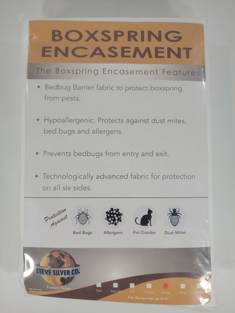 Steve Silver Co. QUEEN Boxspring Encasement Complete Bed Bug Protection 9”  NIP