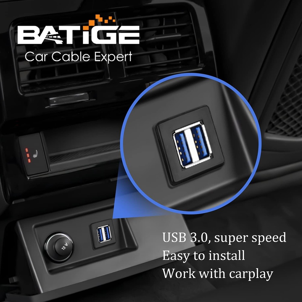 BATIGE Dual Ports Square USB 3.0 Panel Flush Mount Extension Cable 1ft, Black