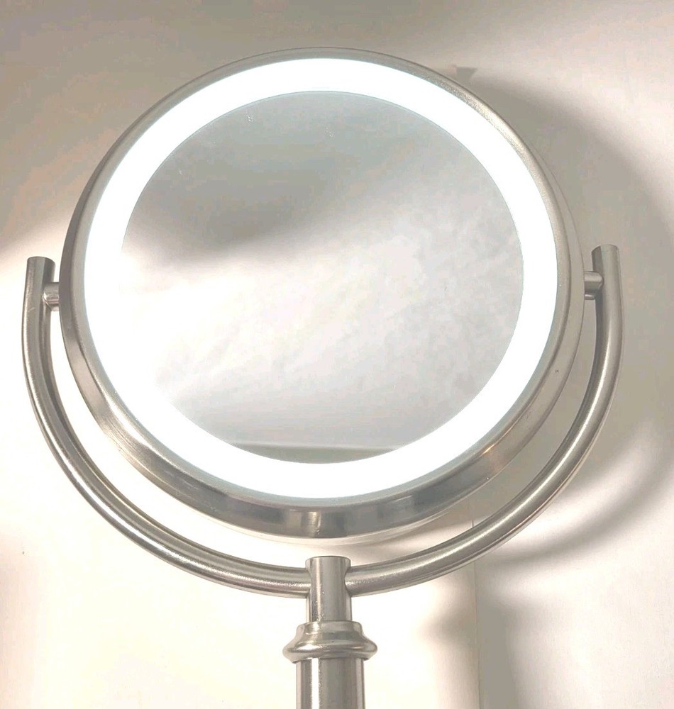 Intertek Nickel Brushed Magnifying Makeup Mirror Double Sided Light Up 18x10