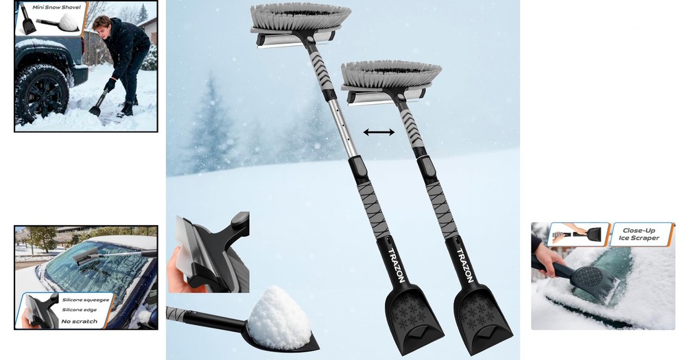 42.4" Extendable Snow Brush & Mini Ice Scraper - Heavy Duty Vehicle Snow Tool