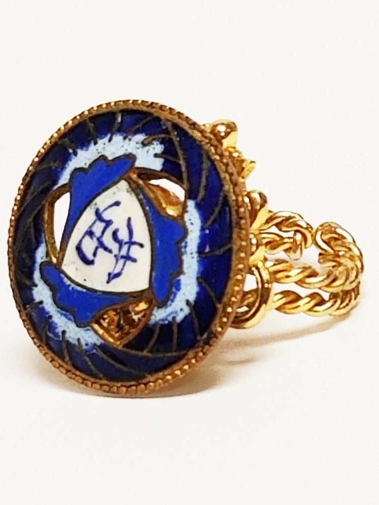 Vintage Chinese Symbol Enamel Openwork Button Upcycled Adjustable Ring