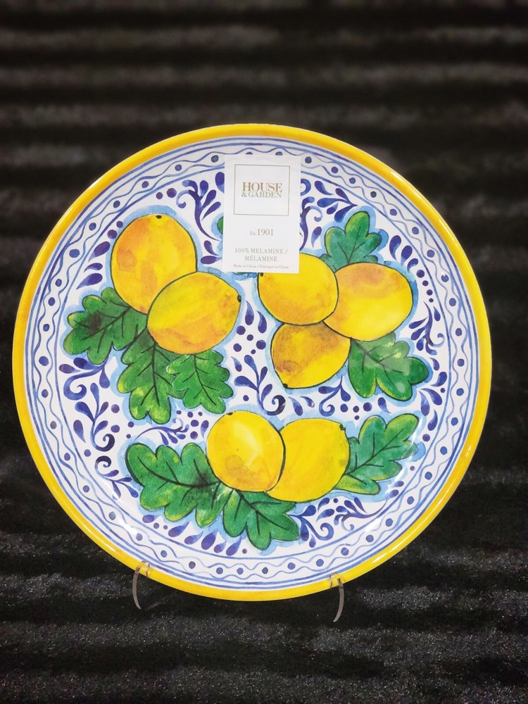 Lemons on Branches Melamine 17" Serving Platter Easter Spring Mediterranean Blue
