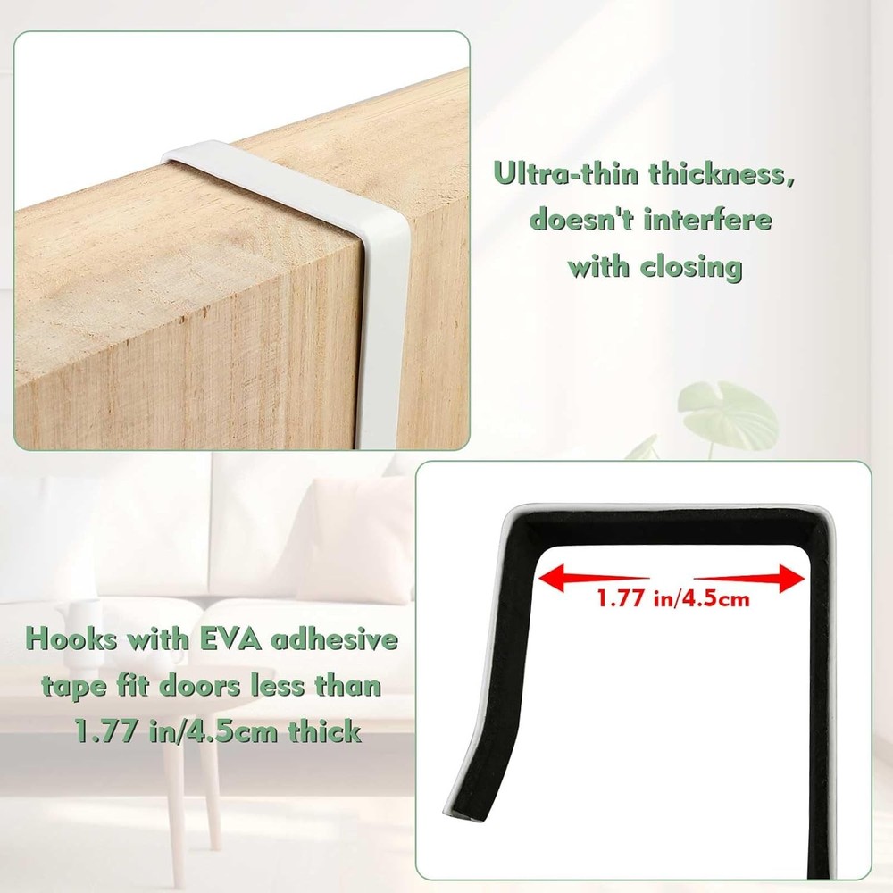 2 Pcs White Adjustable Over-The-Door Mirror Hanger Brackets