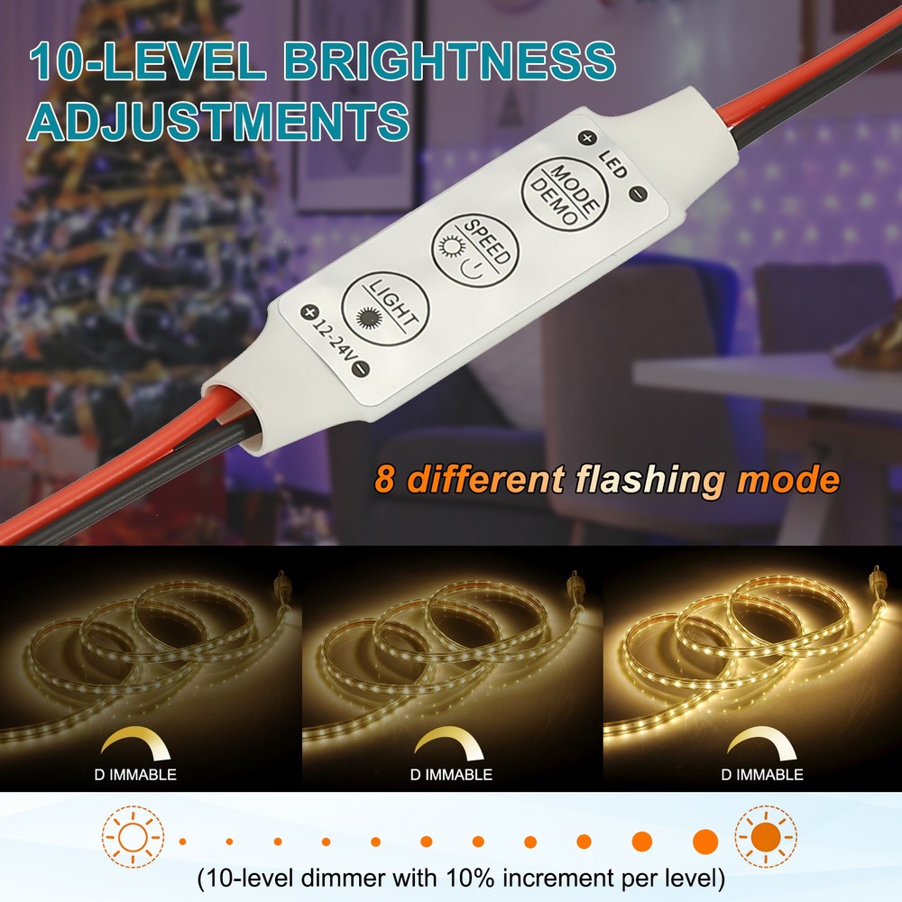 LED Strip Controller, 4pcs DC 12V to 24V 6A Brightness Adjustable Dimmer