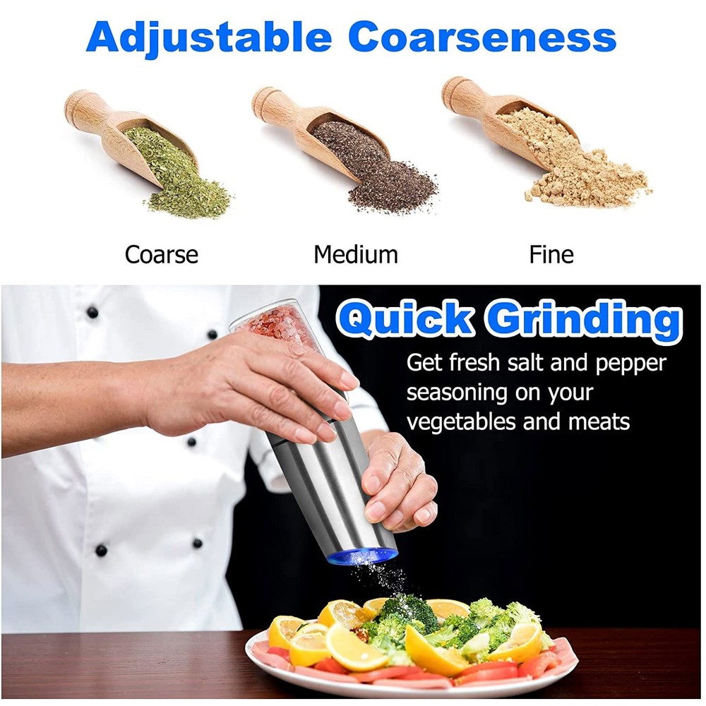 2X Upgrade GravityElectric Pepper and Salt Grinder Kitchen Automatic Tool+Lights