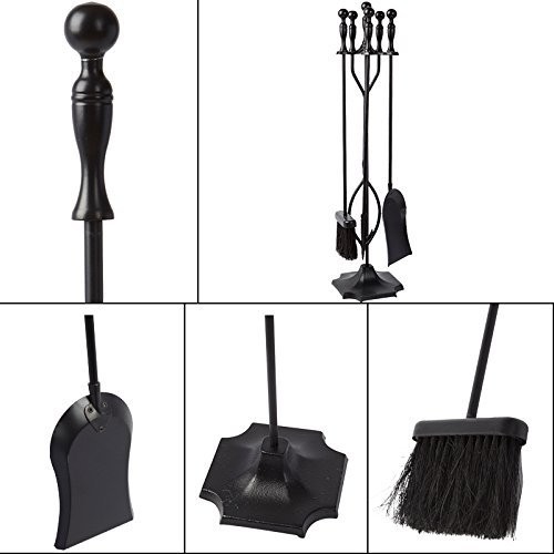 5 Pcs Fireplace Tools Set 31" Wrought Iron Handle Large Fire Tool Set and Holder