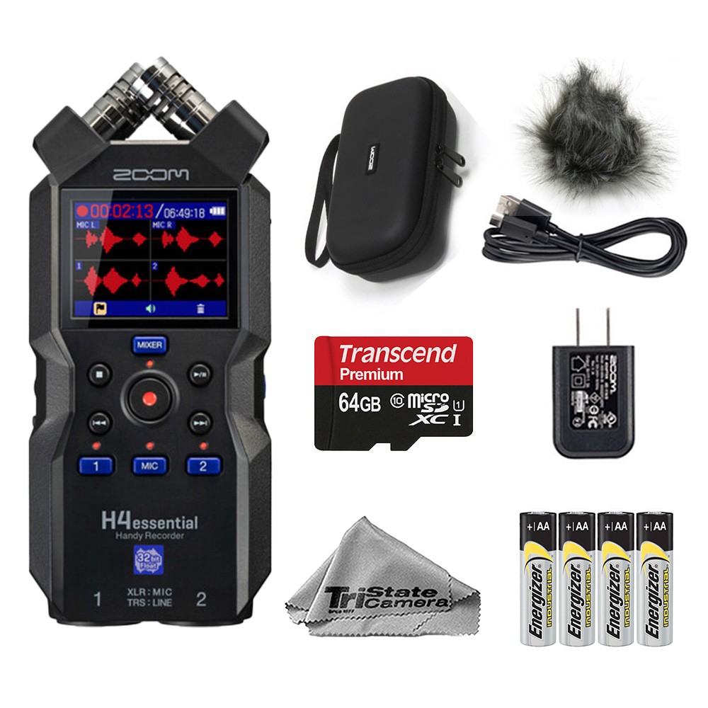 Zoom H4essential Recorder w/ ZH4E Accessory Pack + 64GB + Batteries -Basic Kit