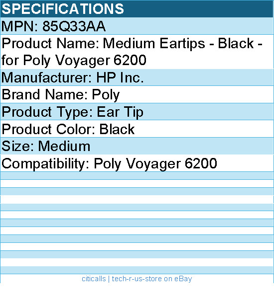 HP Poly 85Q33AA Medium Eartips - Black - for Poly Voyager 6200