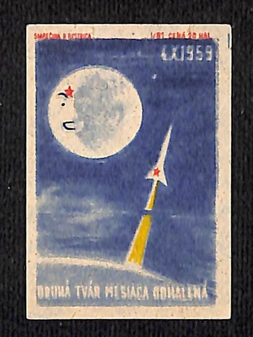 Vintage Matchbox Label Rocket Moon Cresent Space Program c1950's-60's