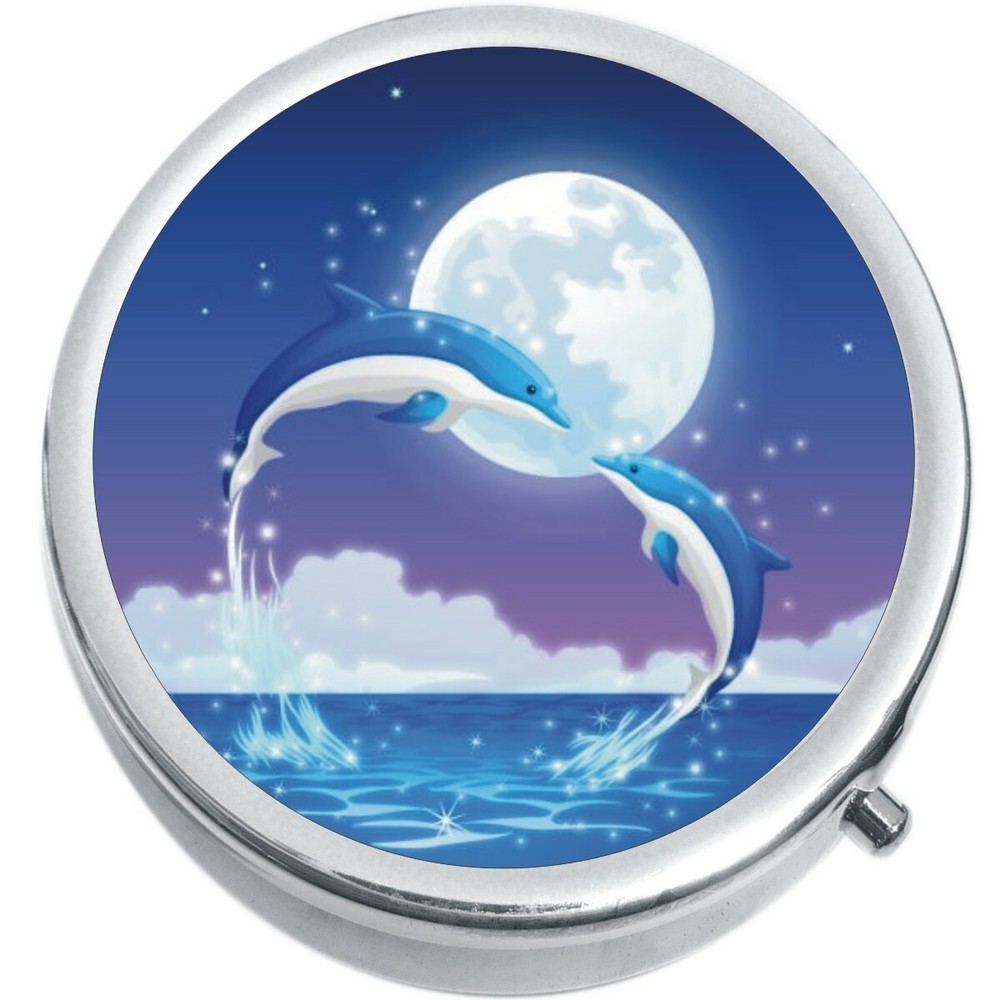 Dolphins Moon Medicine Vitamin Compact Pill Box