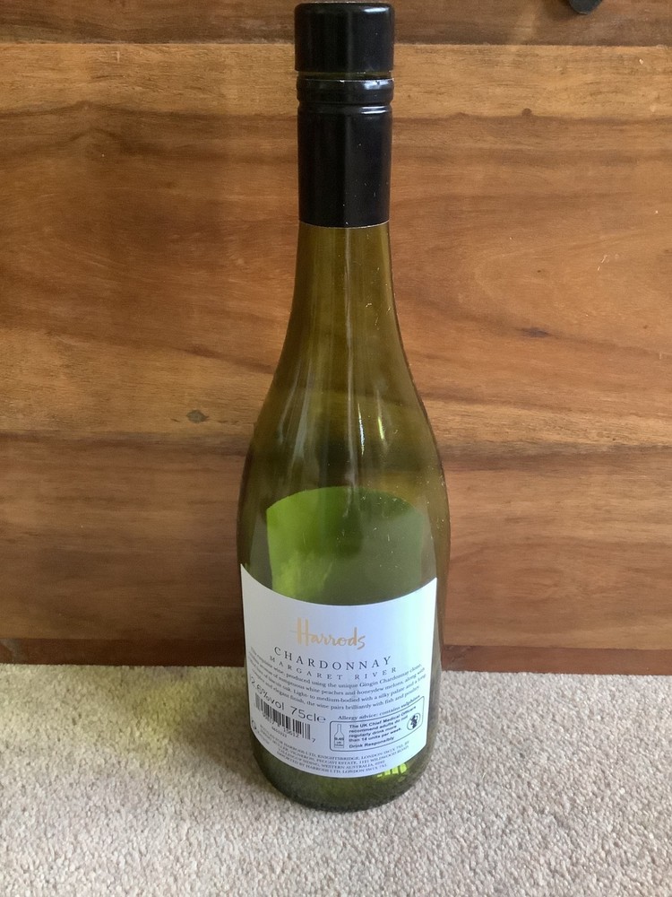 Harrods embossed / branded Chardonnay Margaret River empty wine bottle 75 cl