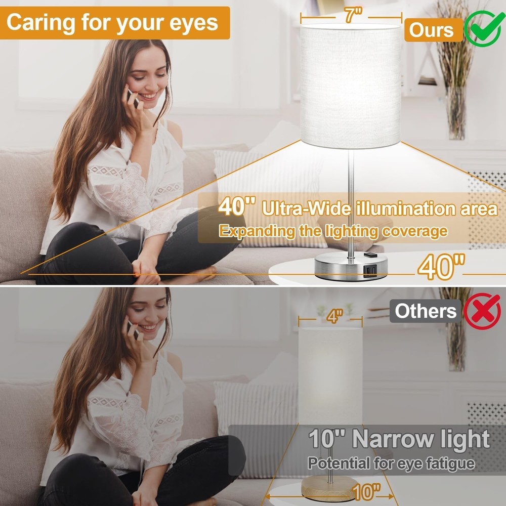Elegant Grey Table Lamps (2pk) with USB & AC Outlet, Touch Control