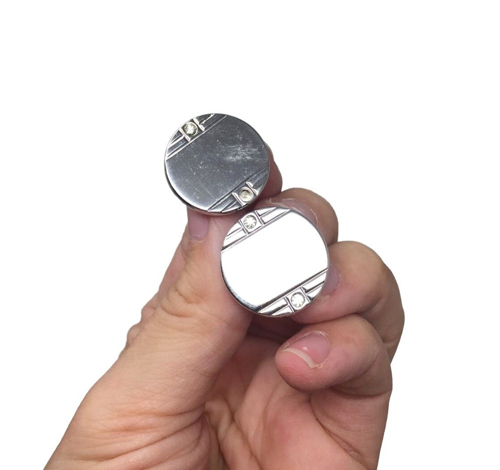 Round Cufflinks with Lines - Silver Tone