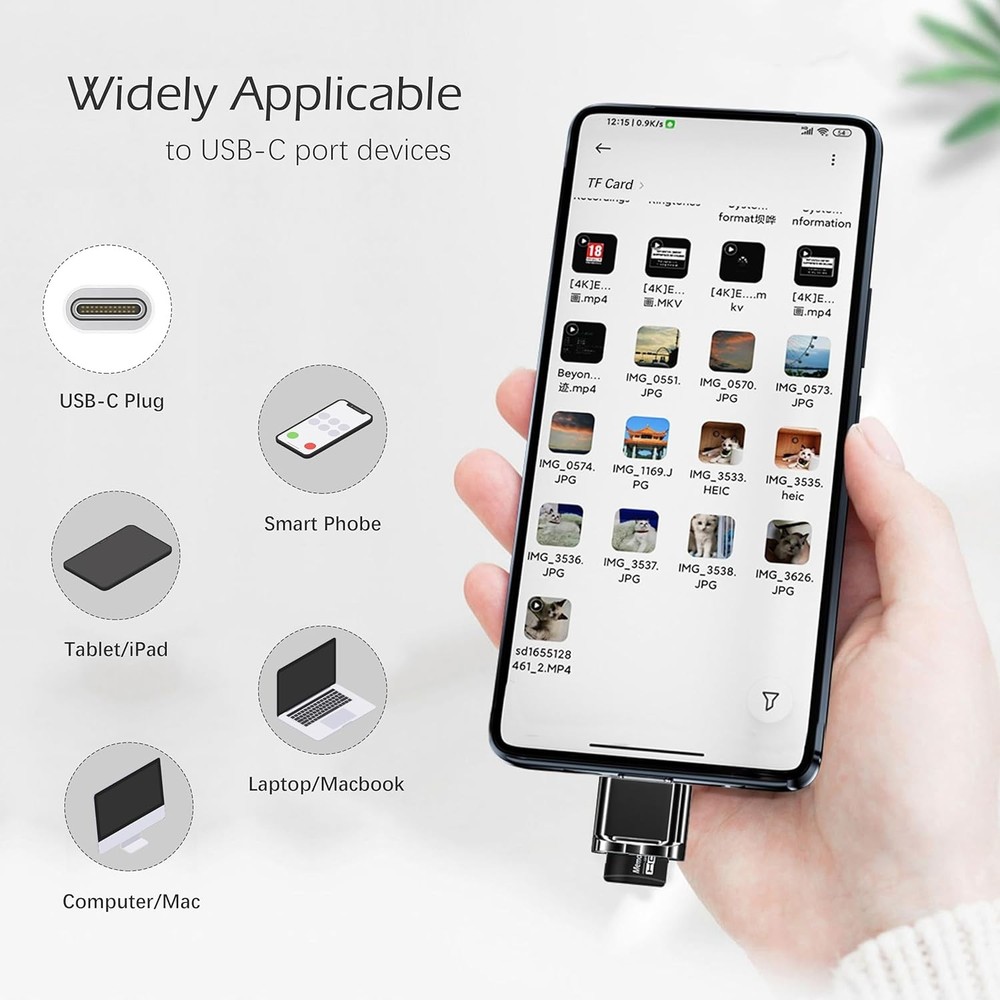 USB C Micro SD Card Reader for Android Phone, Camera, Laptop with Black