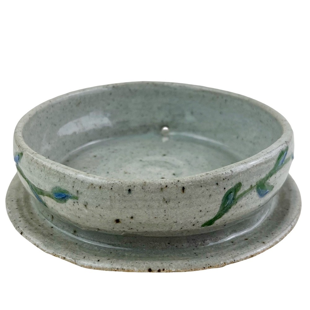 Studio Art Pottery Planter Drip Tray Plate Only Earthenware Leaf Vine Signed 6"