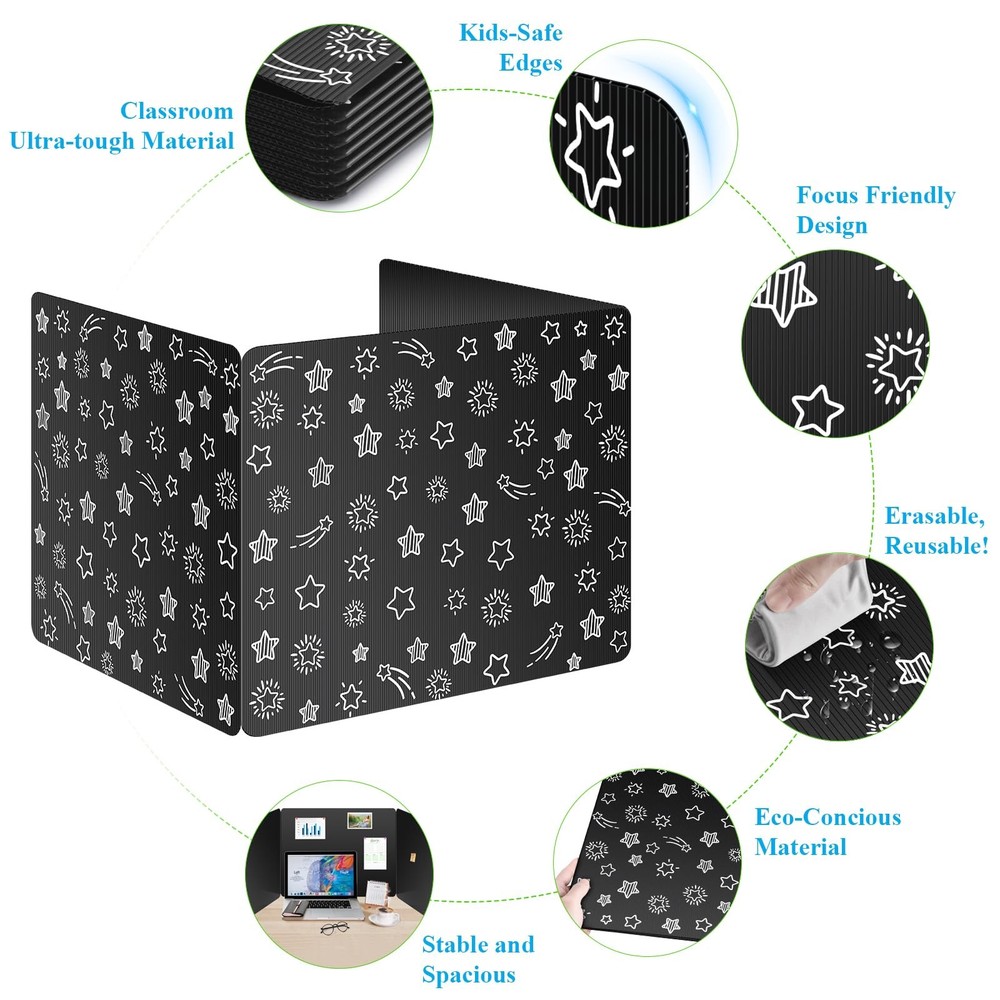 Black 24-Pack Desk Dividers for Students, Waterproof Plastic Study Carrel Div...