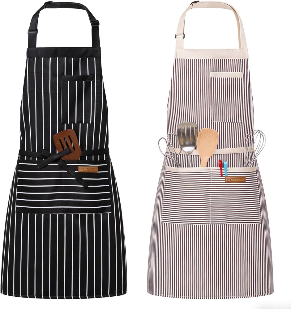 2 Pack Adjustable Kitchen Apron Cooking Apron For Women For Men With Pockets Wor
