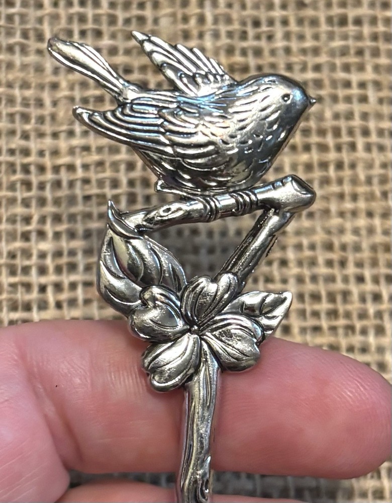 Vintage Silver Plated Bird Leaf Tea Strainer Cottage Core Nature Elegant