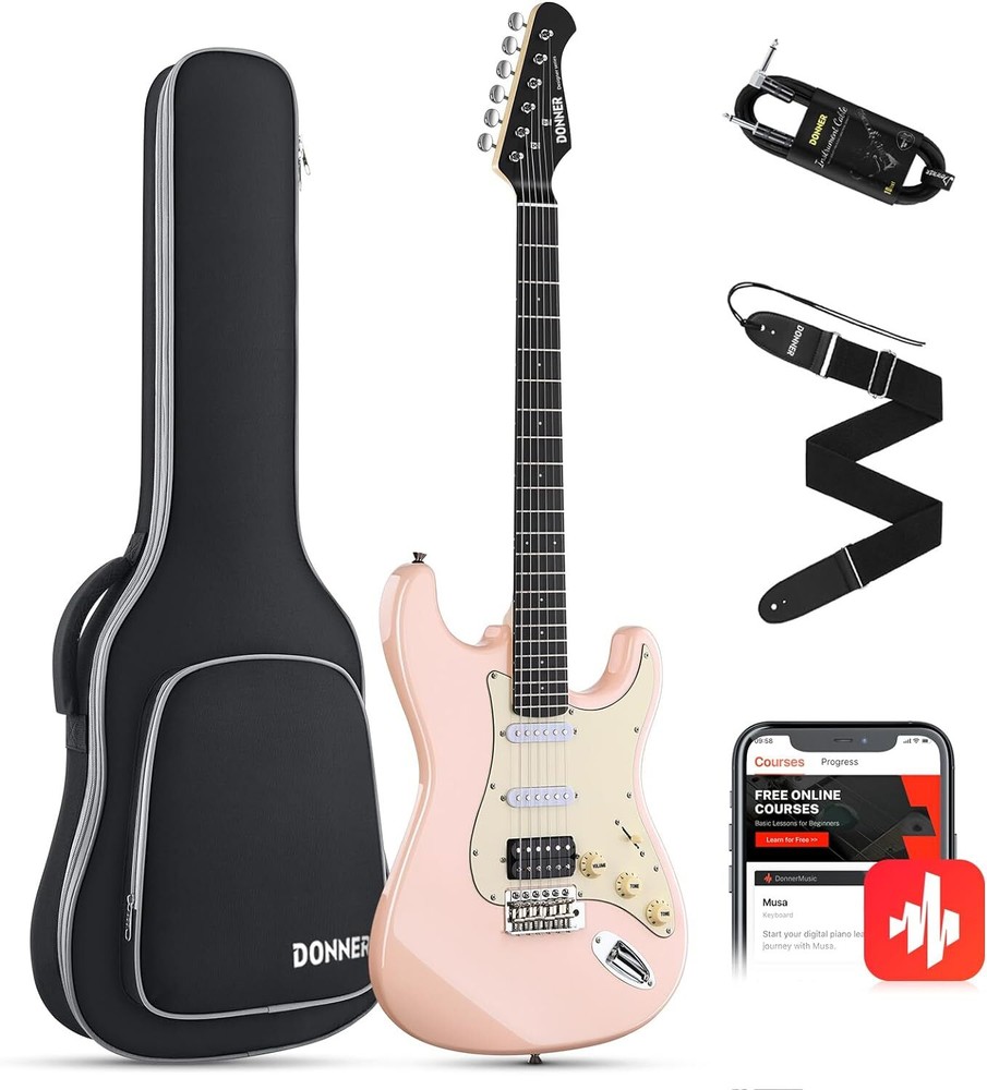 Donner Blossom Pink Electric Guitar DST-200 Single Coil Split Solid Body Kit