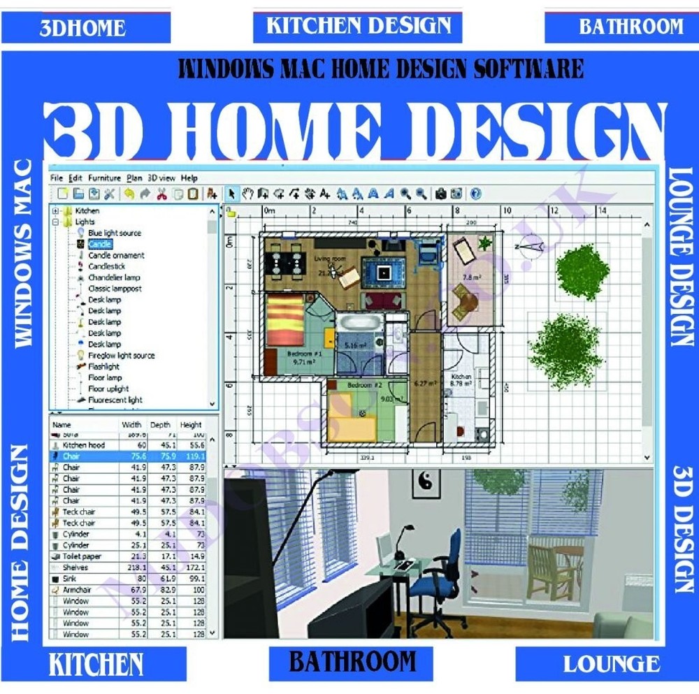 Home Room Design Software – 3D Home & Bathroom Planner USB