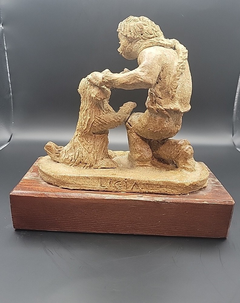 Boy And Dog Clay Sculpture