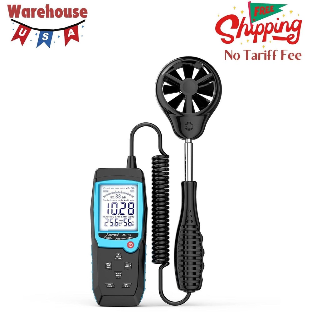 H12 Digital Anemometer Handheld Wind Speed Meter with Extended Wind Sensor