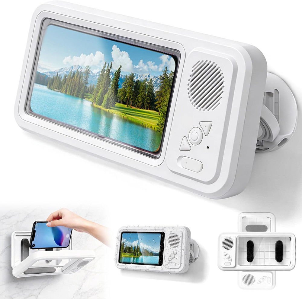 Waterproof Shower Phone Holder with Bluetooth Speaker and Touchscreen Case