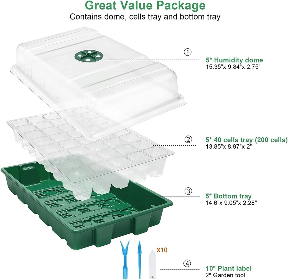 Space-Saving 5-Pack Seed Starter Tray with Humidity Control for Indoor/Outdoor