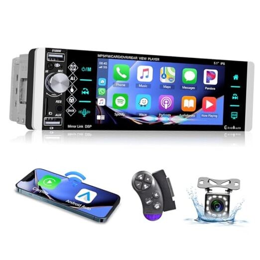 5.1 Inch Single Din Touchscreen Radio with Wireless Carplay/Android Auto,