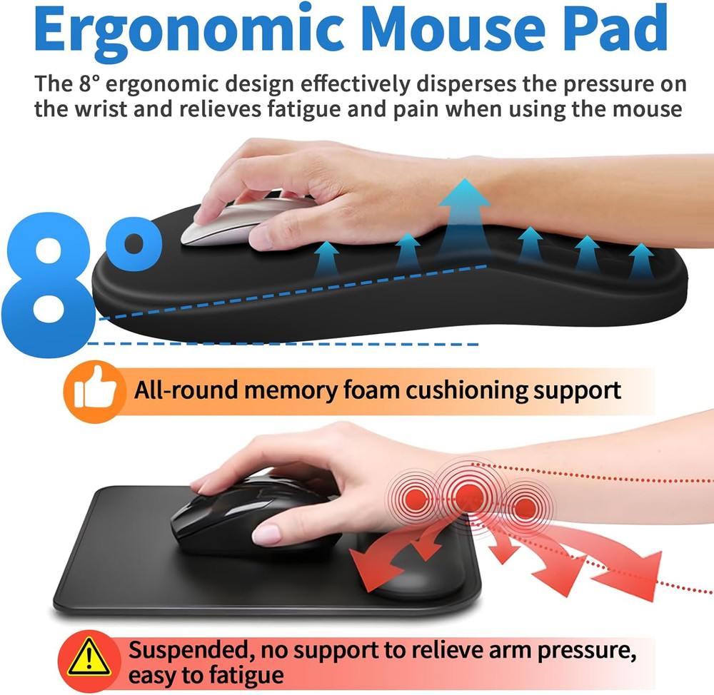 Ergonomic Mouse Pad with Wrist Support - Gel Memory Foam Mouse Mat for Computer