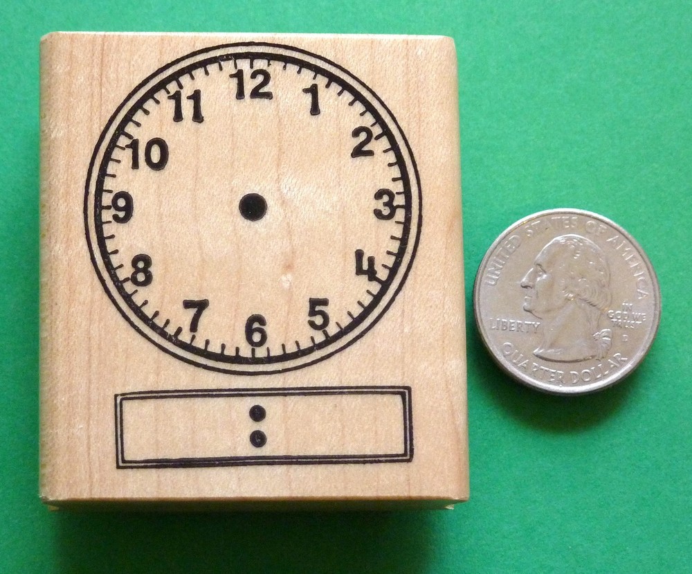 Digital Clock Teacher's Rubber Stamp, wood mounted