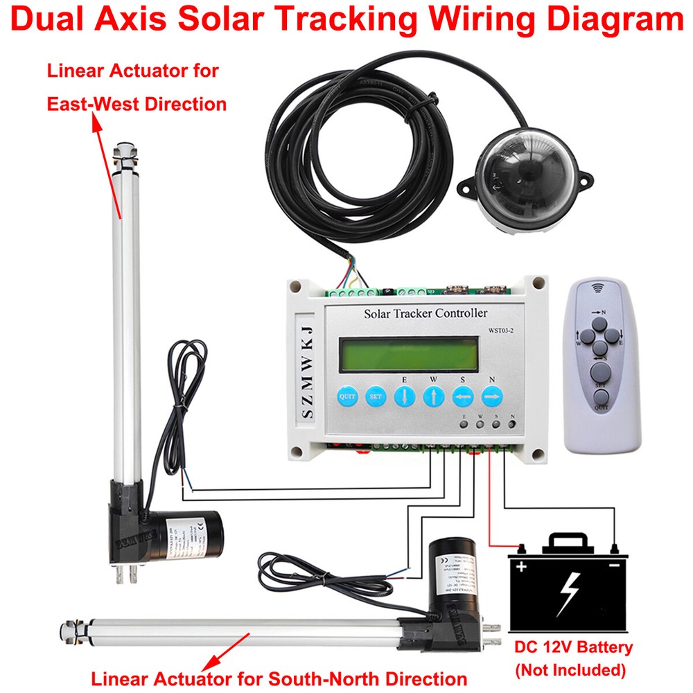 LCD 6000N Solar Panel Tracking Solar Tracker Controller 12V Linear Actuator Kits