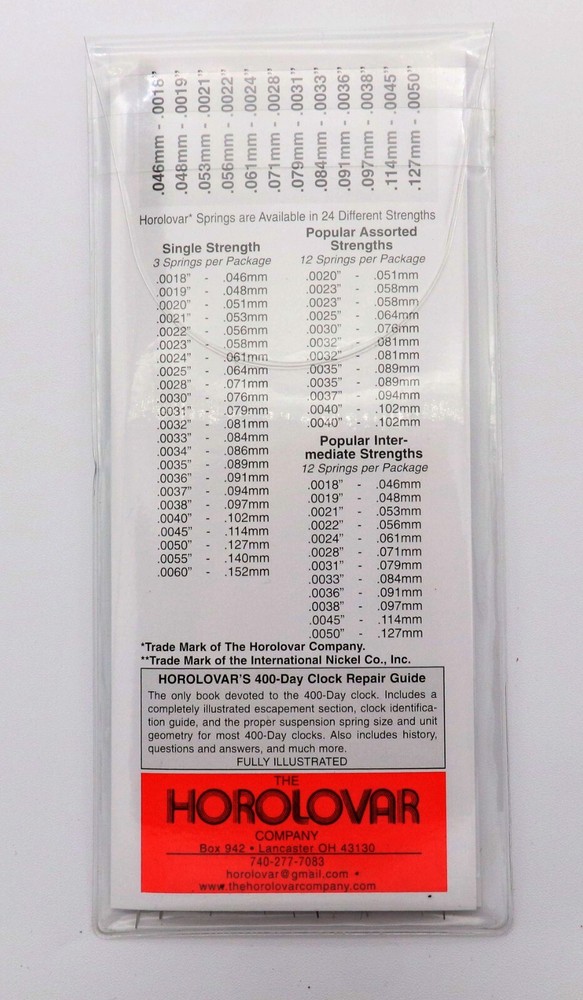 Horolovar Anniversary Clock Suspension Spring Intermediate Strength Assortment