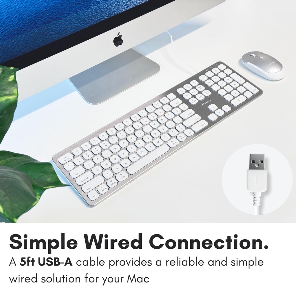 Wired Keyboard for Mac with USB Ports for Mouse - Compatible Apple Keyboard