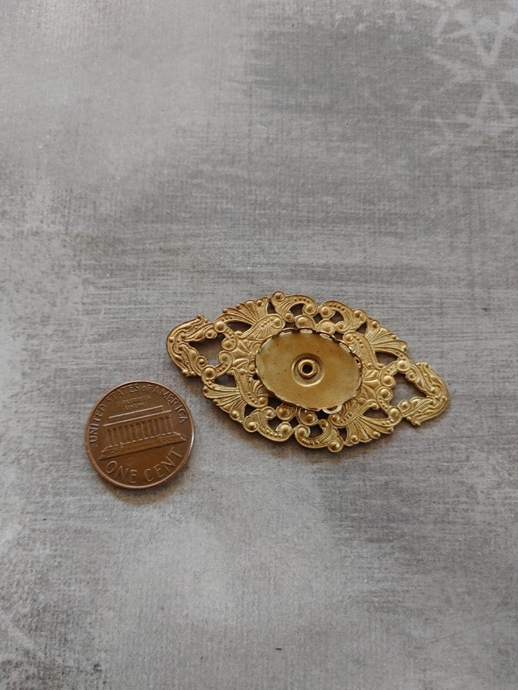 vintage Victorian Style brass component cut out repousse bezel setting