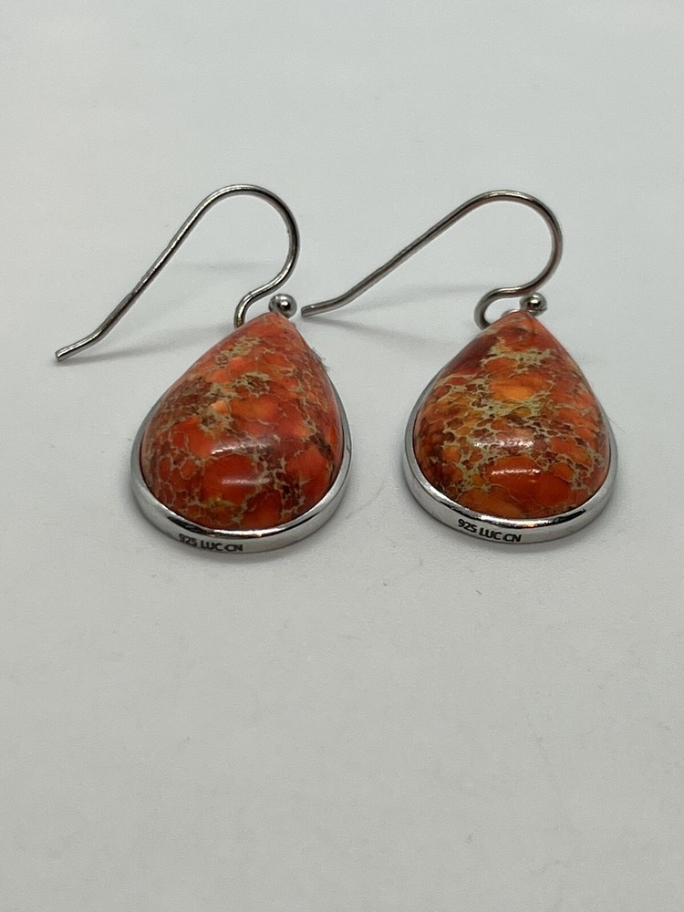 Sterling silver teardrop dangle speckled jasper stone earrings